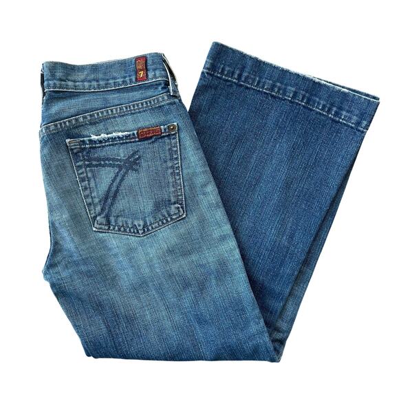 7 For All Mankind Women Waist 28" Dojo Crop Denim Jeans Distressed Inseam 25" - Picture 1 of 9